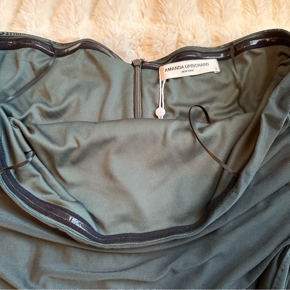AMANDA UPRICHARD Anja Strapless NEW Dress Moss Green Ruched Stretch Tulle NYE XL - Picture 10 of 11